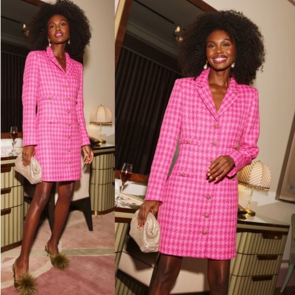 Pomander Place Magenta Tweed Stacie Houndstooth Pink Mini Dress Tuckernuck Large - Picture 4 of 10